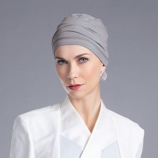 Model wearing a grey turban cap